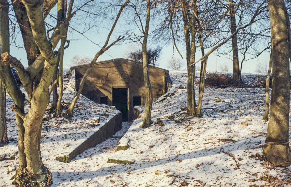 Ligne Maginot - HOHLWEG (7°CM - 169°RIF) - (PC de Sous-Quartier) - Vue de la facade maconnée du PC ornée d'une croix de Lorraine