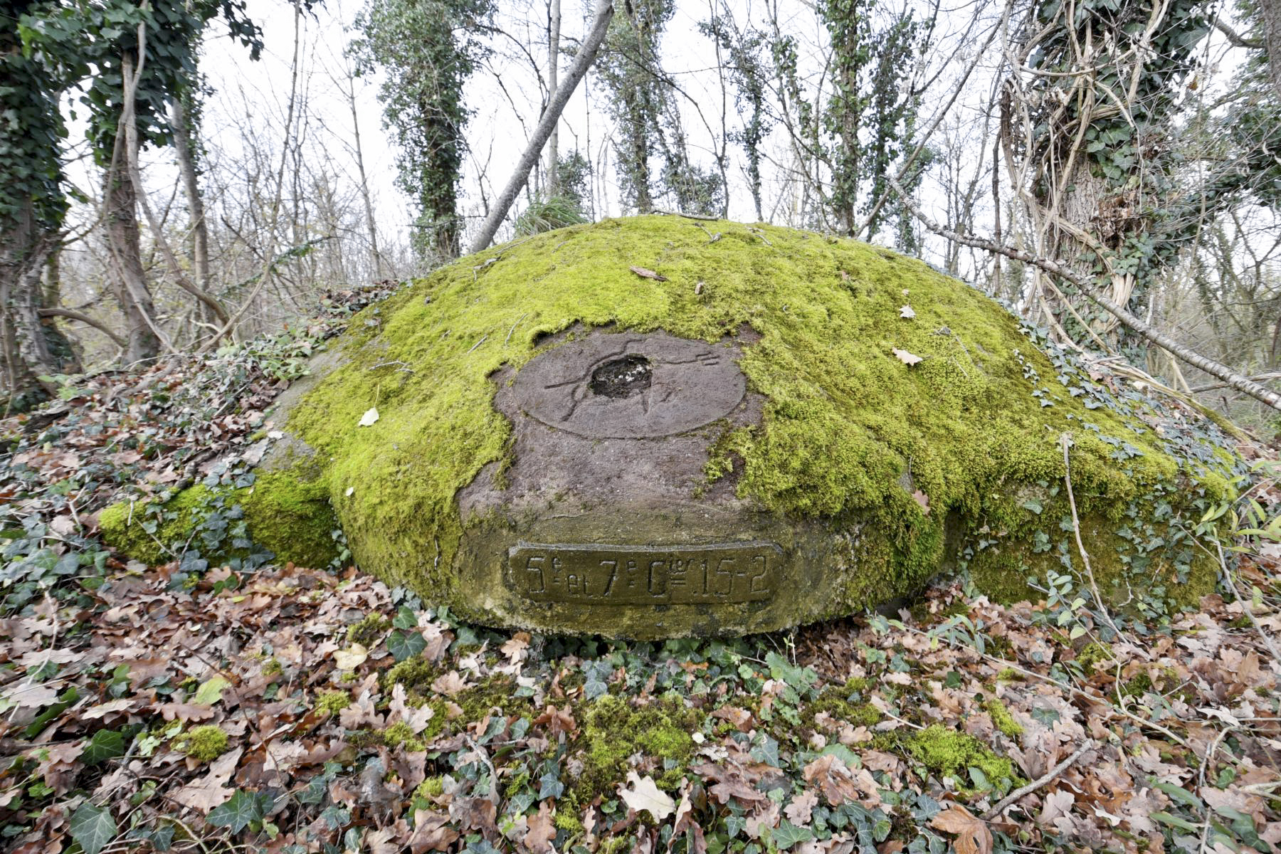 Ligne Maginot - OBERWALD EST SUD - (Blockhaus pour arme infanterie) - Coupole avec les cartouches '5 Cie et 7 Cie du 15-2' ainsi que le Diable rouge