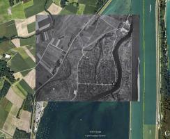 Ligne Maginot - 3 - GEISSENGIESSEN - (Casemate d'infanterie - Simple) - Superposition sur Google Earth montrant la position du bloc par rapport au plan d'eau de Plobsheim
