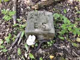 Ligne Maginot - 301A - PORT DU RHIN SUD 35 - (Blockhaus pour arme infanterie) - Vestiges de le voie ferrée qui bordait le blockhaus
Borne 'câble ES' et isolateur de ligne aérienne