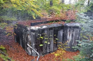 Ligne Maginot - C3 - (Blockhaus pour arme infanterie) - Vue coté entrée, avec vue sur le toit.
On distingue bien les murets en béton qu'on retrouve sur d'autres ouvrages du secteur