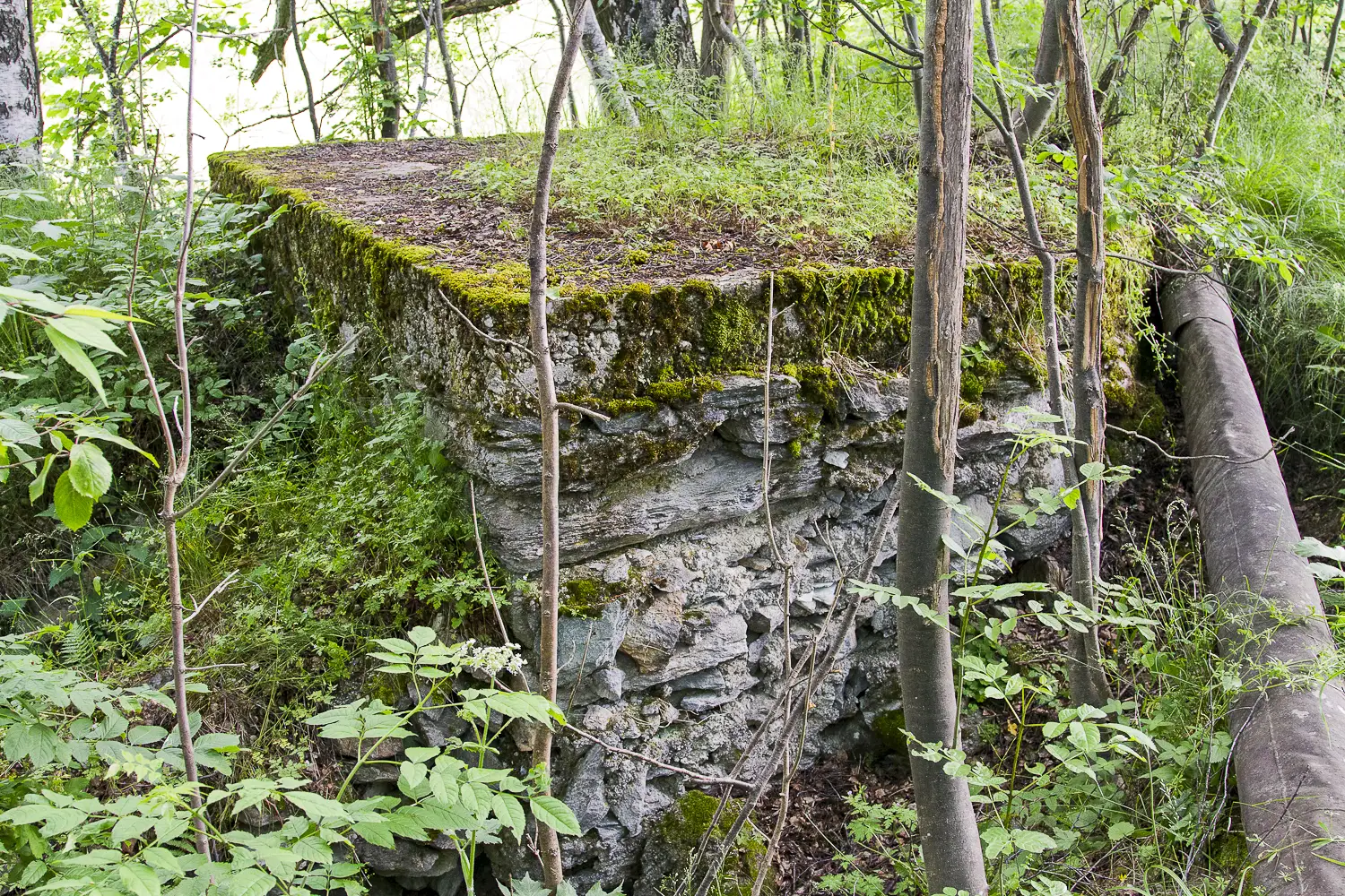 Ligne Maginot - AMODON 1 - (Blockhaus pour arme infanterie) - Vue coté droit, devant le blockhaus la conduite d'alimentation en eau de l'abri d'Amodon