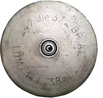 Ligne Maginot - Munitions de 47 mm utilisées dans la fortification - Marquages de culot de douille de 47mm Mle 1937 
Douille de 1938  en bronze d’aluminium (BRAL) 