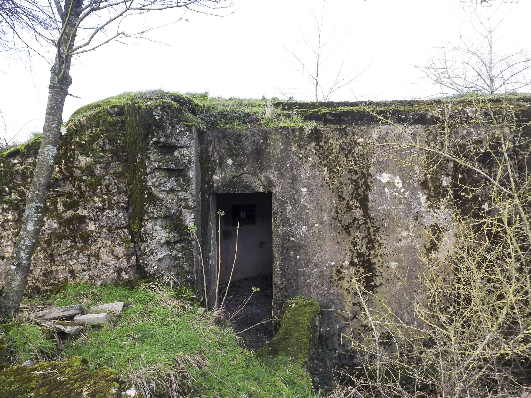 Ligne Maginot - GUISING 2 (AVANT POSTE) - (Blockhaus pour arme infanterie) - L'entrée est protégée à gauche par un mur en moellons.