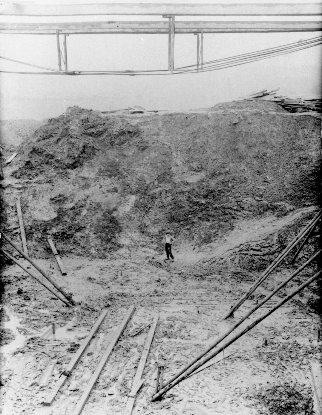 Ligne Maginot - BREMMELBACH - (Ouvrage de) - Le chantier de construction de l'ouvrage du Bremmelbach (Entreprise Dietsch)
Éboulement lors du creusement de la fouille