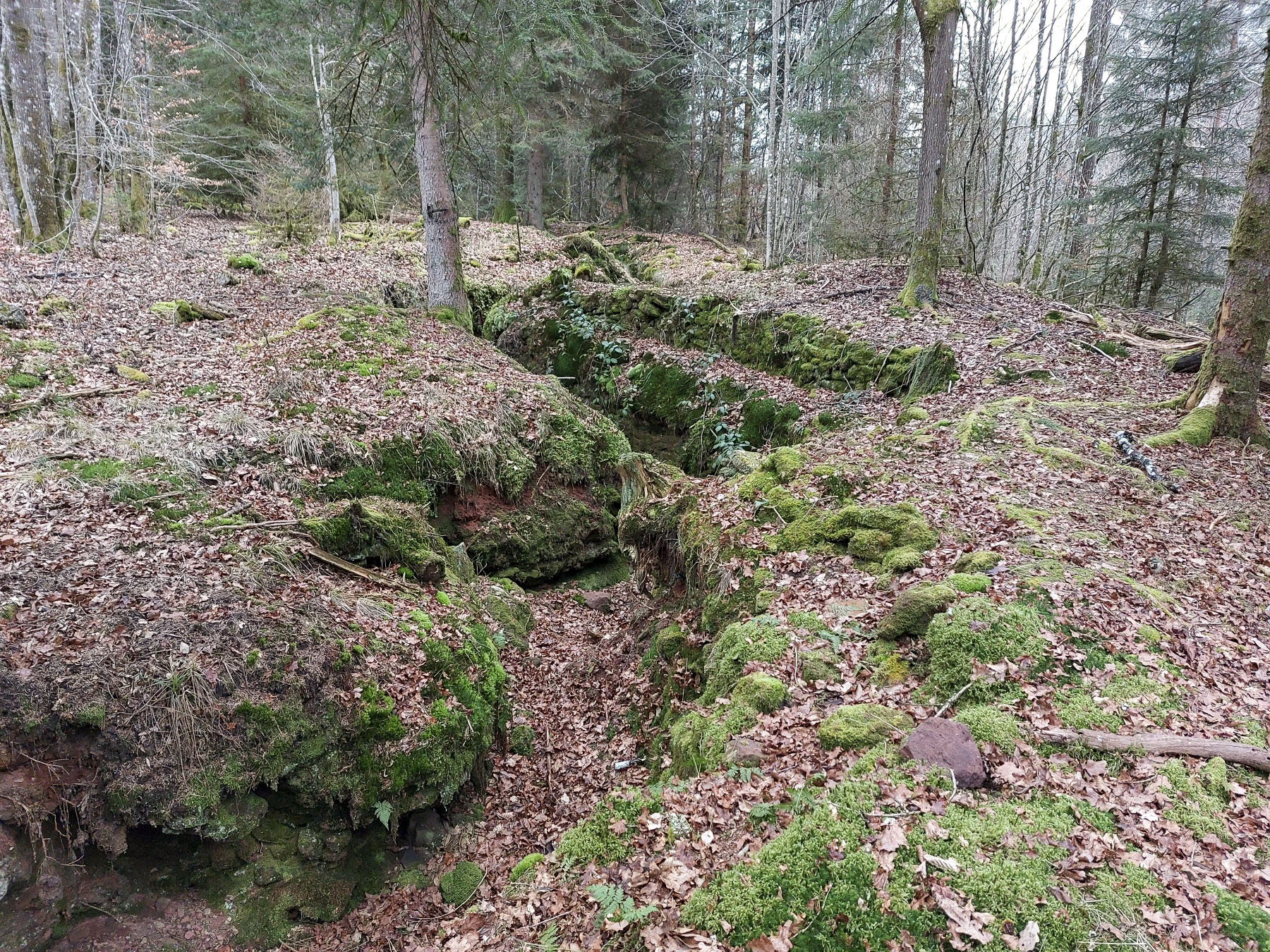 Ligne Maginot - GLASBRONN - (Casemate d'infanterie - Simple) - Au niveau des niches de stockage, une seconde position de tir avec parapet en pierres sèches